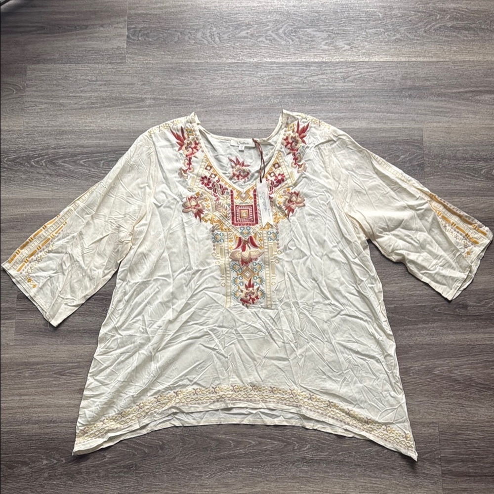 Solitaire Cream Embellished Tunic with Embroidered boho Womens Top